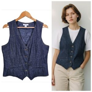 Liz Claiborne Denim Button Front Vest Size L Vintage 90s Y2K Grunge Western Boho